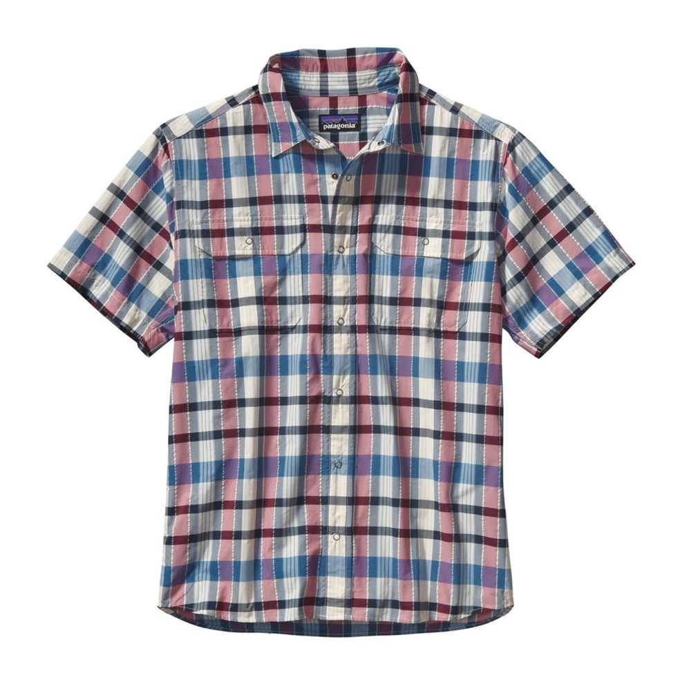 Patagonia Mens El Ray Short Sleeve Plaid Snap Shirt Red Blue Large‎